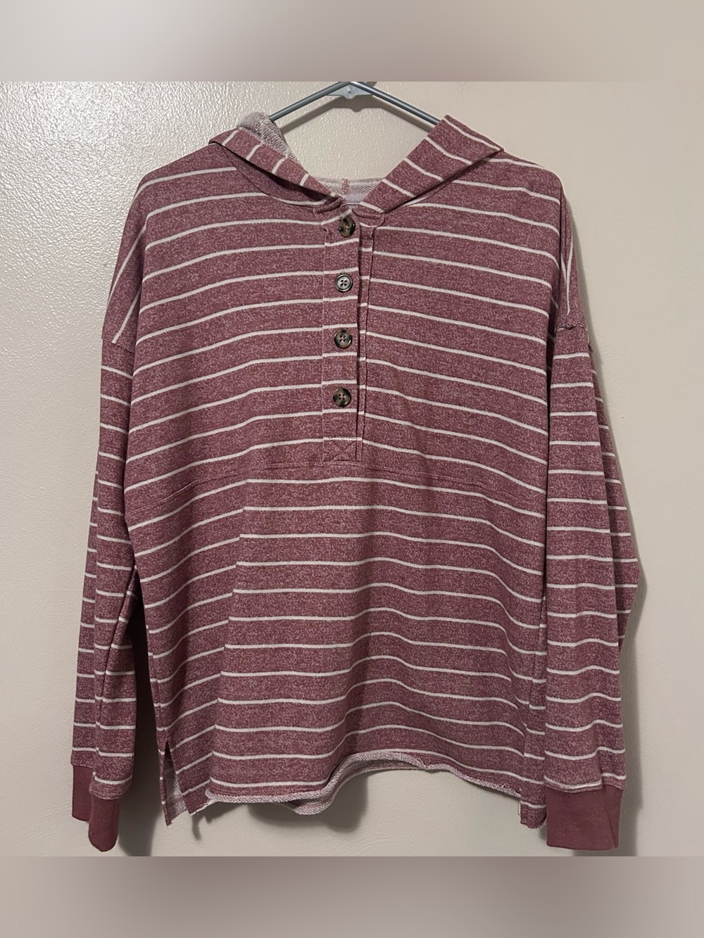 Maurices Quarter-Button Striped Henley Hoodie